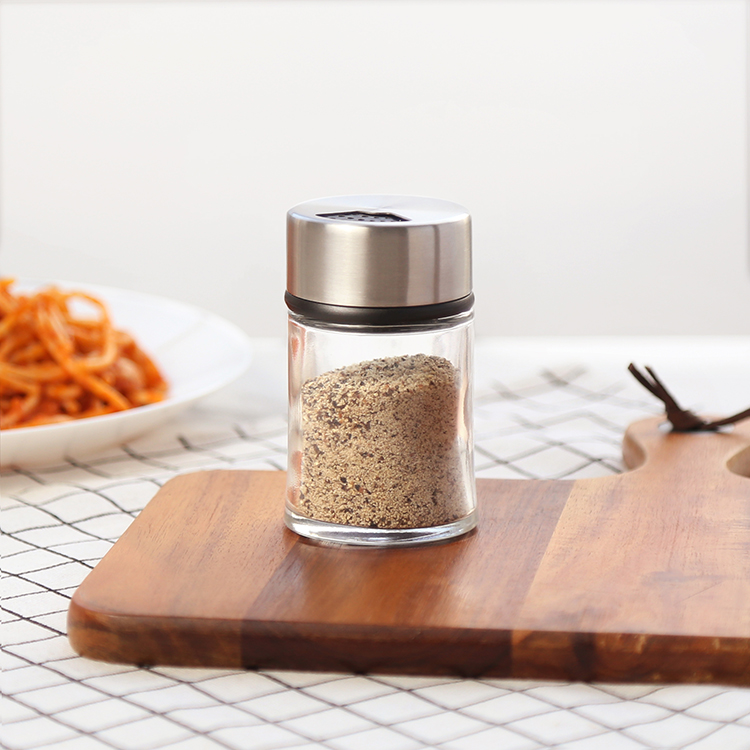 Muliti function 304 Stainless steel glass dressing spice salt and pepper shaker bottles with 70ml glass jar for home table
