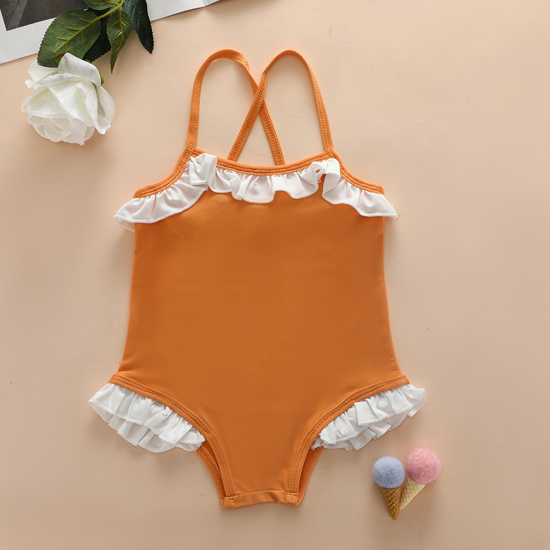 New Girls' Sling Solid One Piece Swimsuit SZZT-h539 Children Summer Bikini Girls' Swimwear Bikini Set