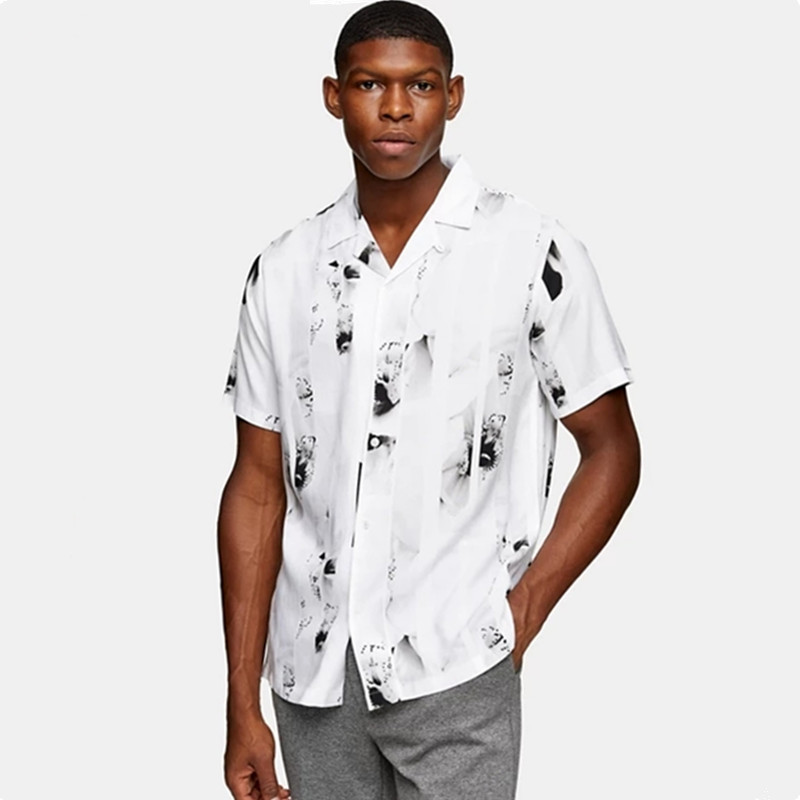 2021 Fashion stripe floral Print Men Tshirt Lapel Collar Streetwear short Sleeve shirt Breathable Hawaiian Casual Shirts