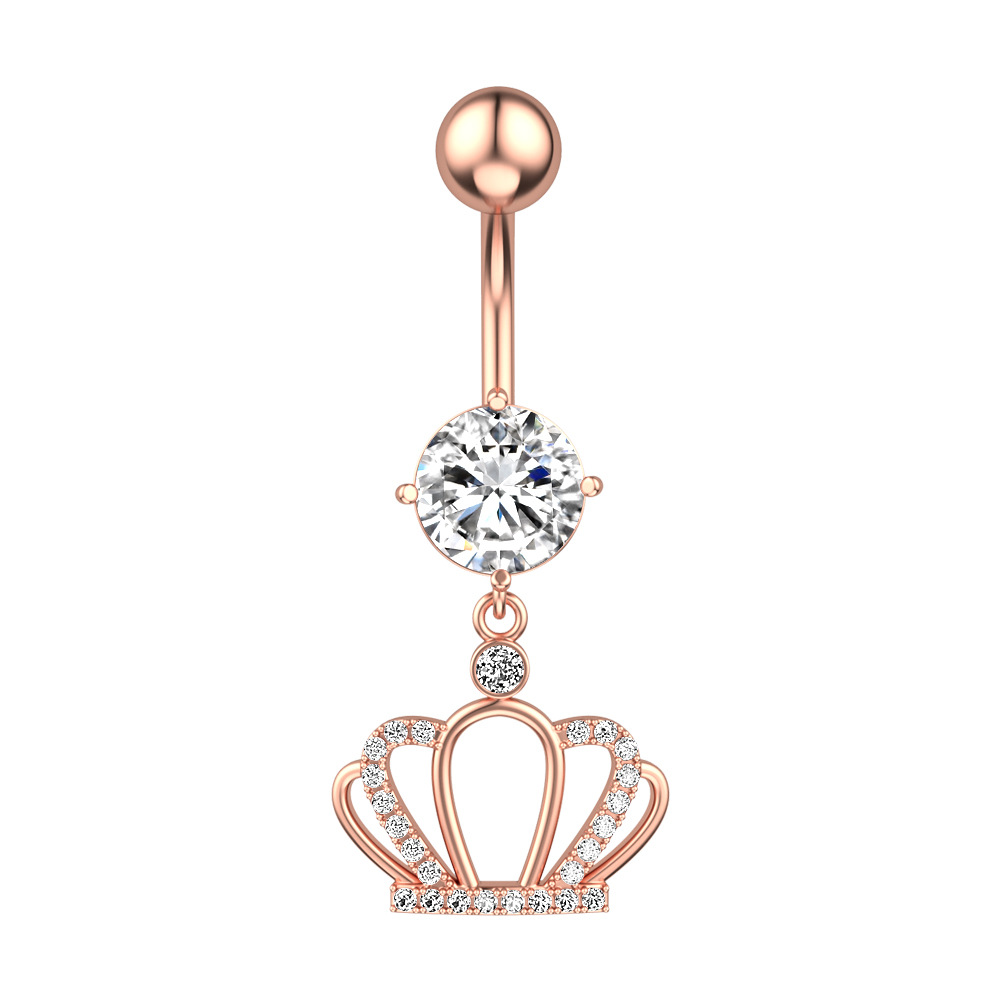 Crown zircon pendant 316L Surgical Steel Crown Belly Navel Ring Barbell Button Body