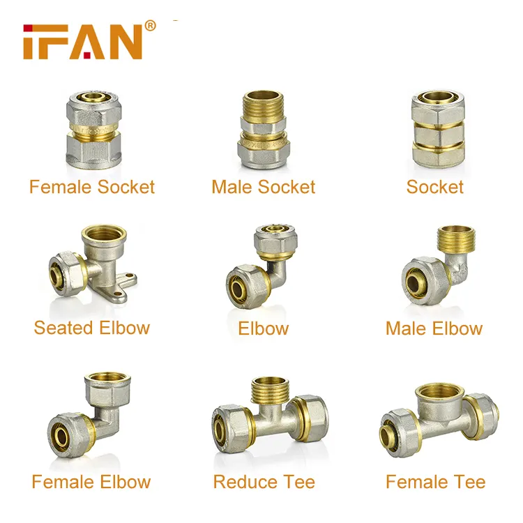 IFAN PEX Compression Brass fitting Wholesale 16mm 20mm Water Tube Plumbing Materials PEX Pipe Water Compression Fitting Brass