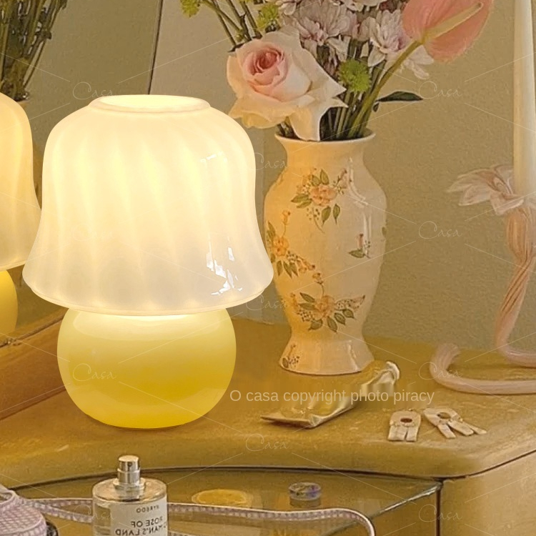 French cream table lamp MuranMid-ancient handmade glass bedroom bedside decoration mushroom lamp casaLighting