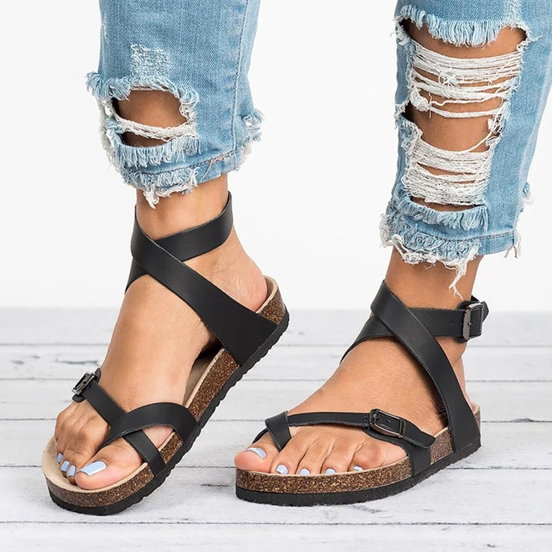 Plain Slide Strap Women Sandals Summer outdoor Sandalias Casual women lady leather Sandals
