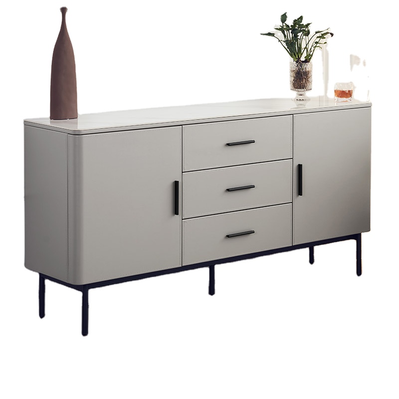 Modern and simple saddle leather rock slab countertop luxury sideboard buffet cabinet sideboard