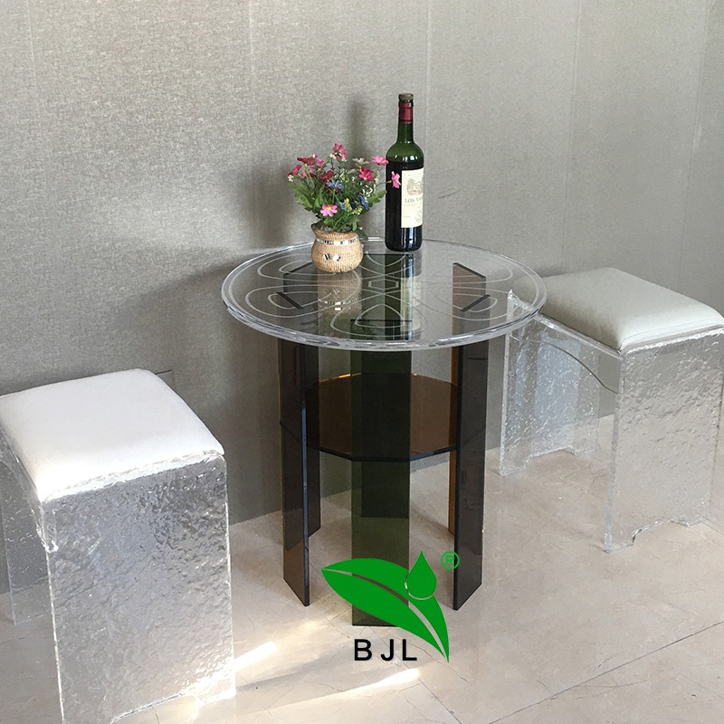 dark brown base and transparent acrylic round restaurant tea side table