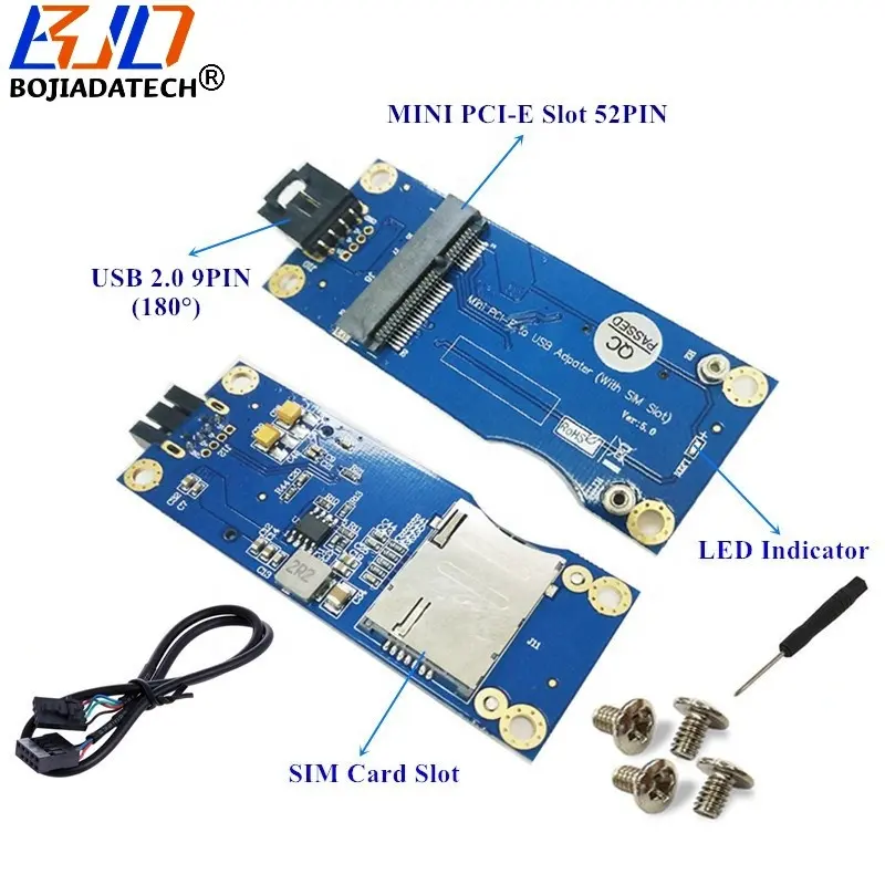 Mini PCI-E Wireless Module to USB 9PIN Header Adapter Converter with SIM Card Slot Ver 5.0 for 3G 4G LTE GSM Modem