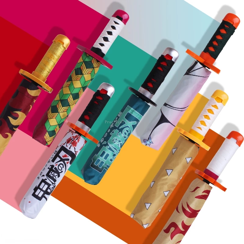 7 designs Anime demon slayer Folding  Rain Anti-UV Three Folding Umbrellas Katana Rain Gear