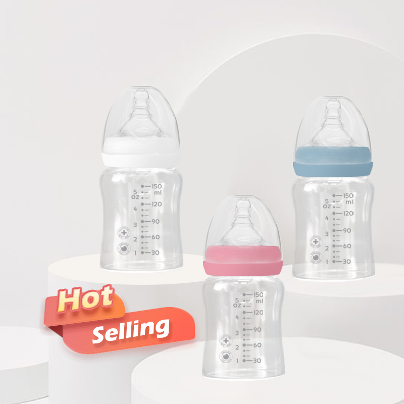 Amzone hot selling baby products wide neck borosilicate glass baby bottle organic feeding bottle for newborn baby