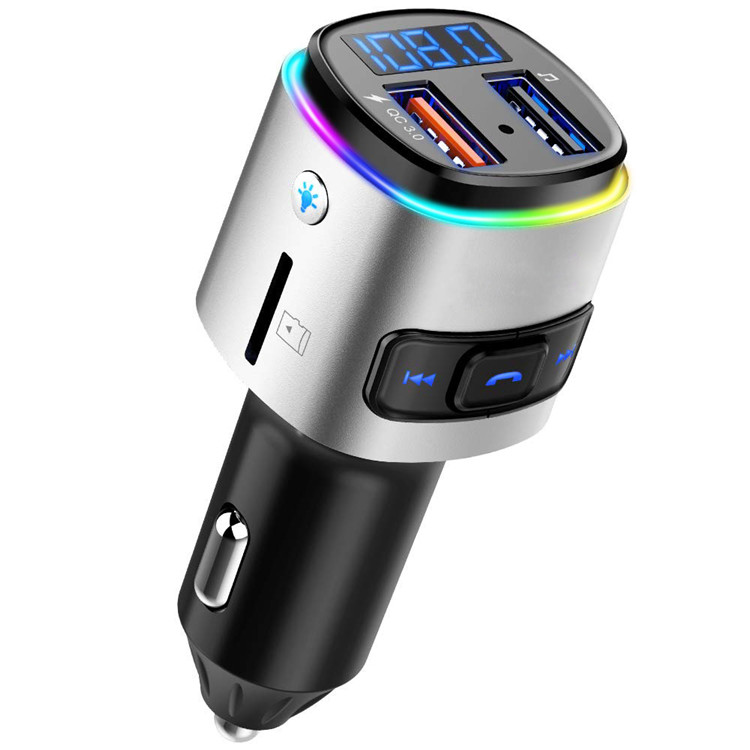 Bluetooth автомобильное зарядное устройство с двумя USB-портами, FM-передатчик, беспроводной mp3-радиоадаптер QC3.0