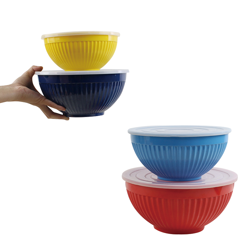 Hot selling round kitchenware bowl melamine salad mixing bowl set with lid
