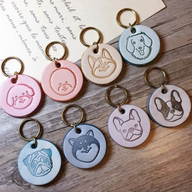 Factory OEM Colorful Leather Pet ID Tags Protable Pet Name Tag Engraving Anti Lost Dog Tags