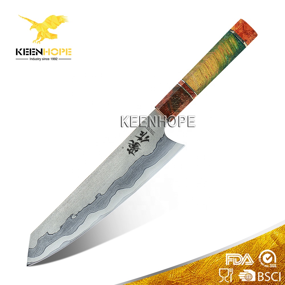 100% проверка хорошего качества дамасский нож 8 дюймов Kiritsuke Gyuto нож Американский 7 слоев 440C Лезвие из плакированной стали с рисунком горения
