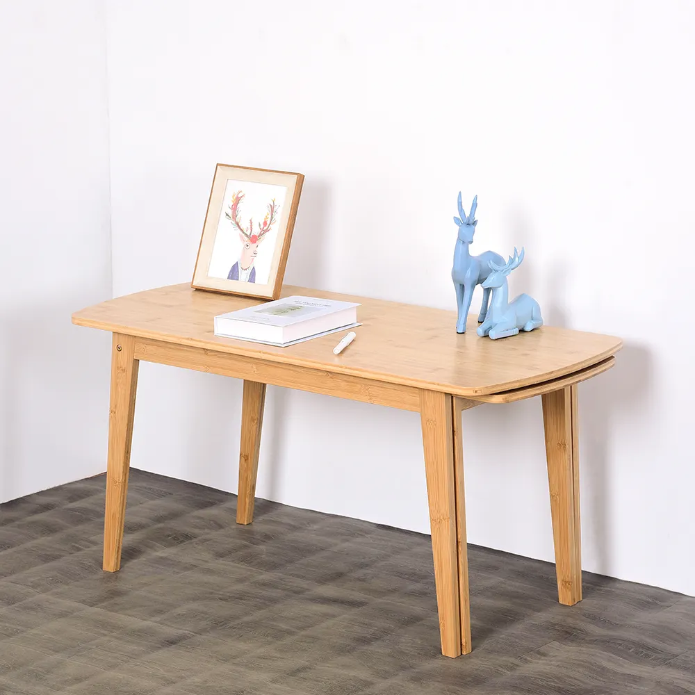 Low Price Factory Manufacture Modern Space Saving Extendable Set Natural Wood Slab Legs Tea Table