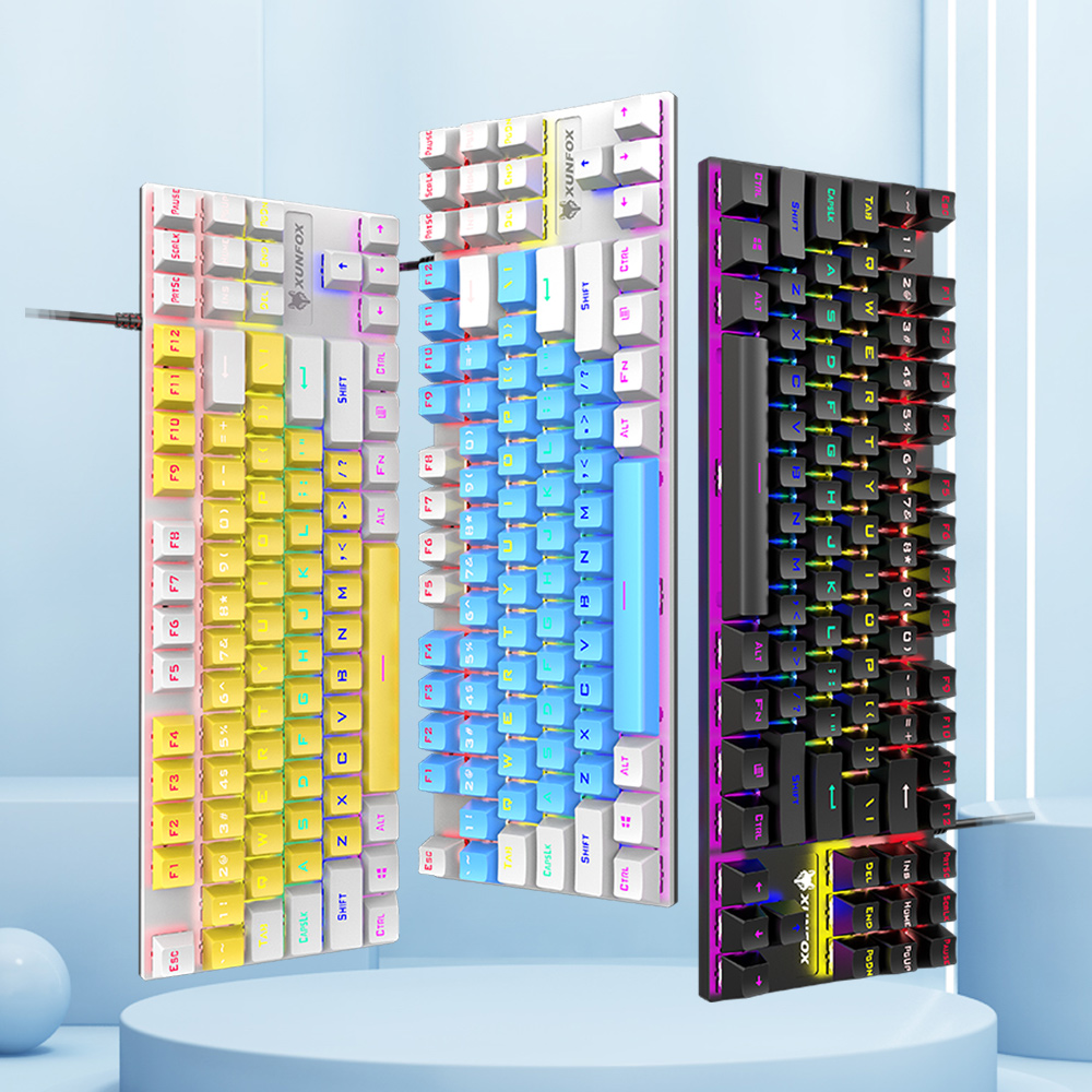 Игровая механическая клавиатура K80, проводная клавиатура с 87 клавишами, защитой от фиктивных нажатий, синей подсветкой, для профессиональных геймеров, ноутбуков и ПК