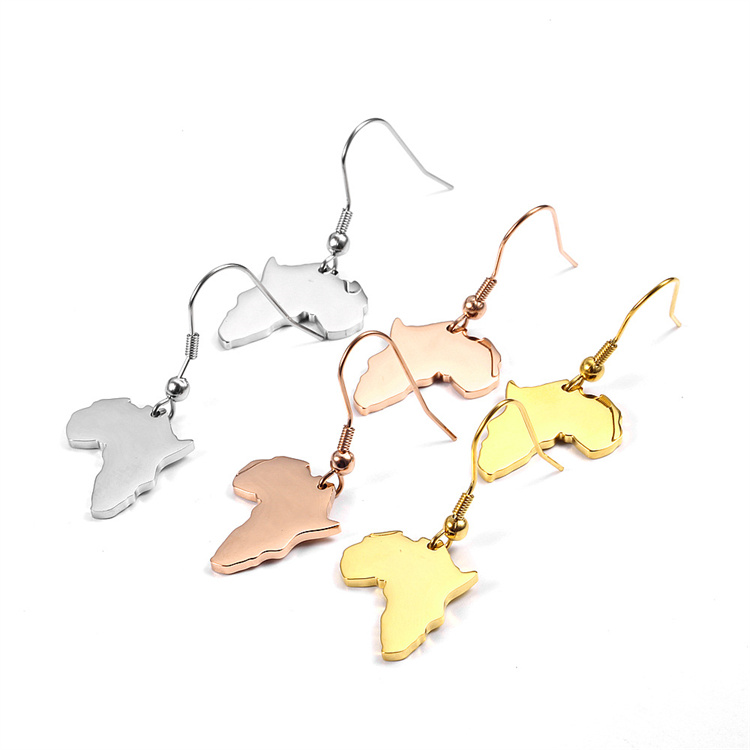 OEM factory custom logo blank africa map earrings, fashion jewelry stainless steel hoop earring for women 2021