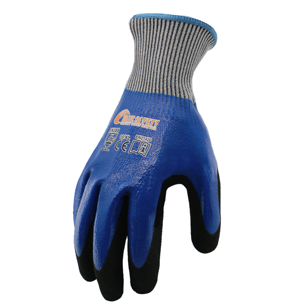 ENTE SAFETY 13G HPPE Blue Nitrile Coated Double Dipped S-2XL Waterproof Warm Construction Anti-Slip CE Certified