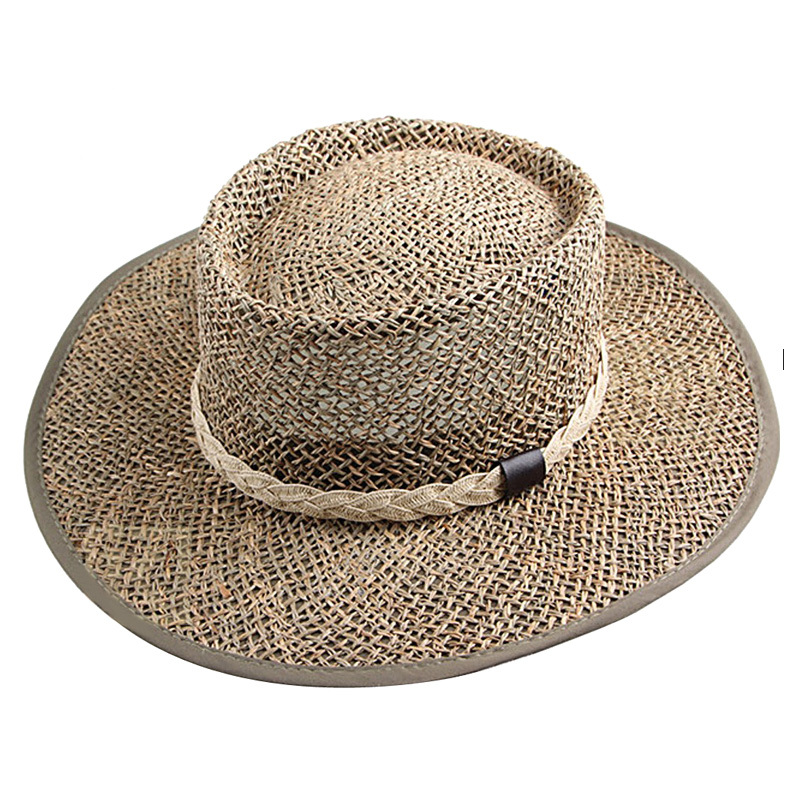 JAKIJAYI brand wholesale handmade sea grass made straw cowboy hat summer unisex Sea grass Gambler straw hat for women men