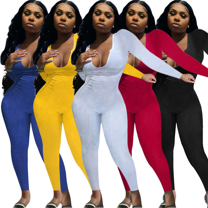 Y1929-womens fashion trendy 2021 solid color women sexy long sleeve yoga casual bodysuit