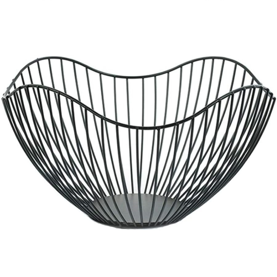 Metal Wire Fruit Container Bowls Stand for Modern Kitchen Countertop, Large Round Black Storage Baskets for Bread
