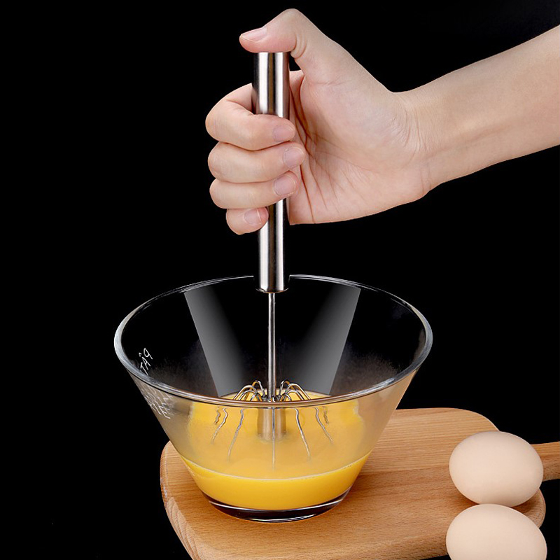 Home Simple Small Manual Push-Type Stainless Steel Spring Egg Whisk Beater Semi-Automatic Egg Whisk Multifunction