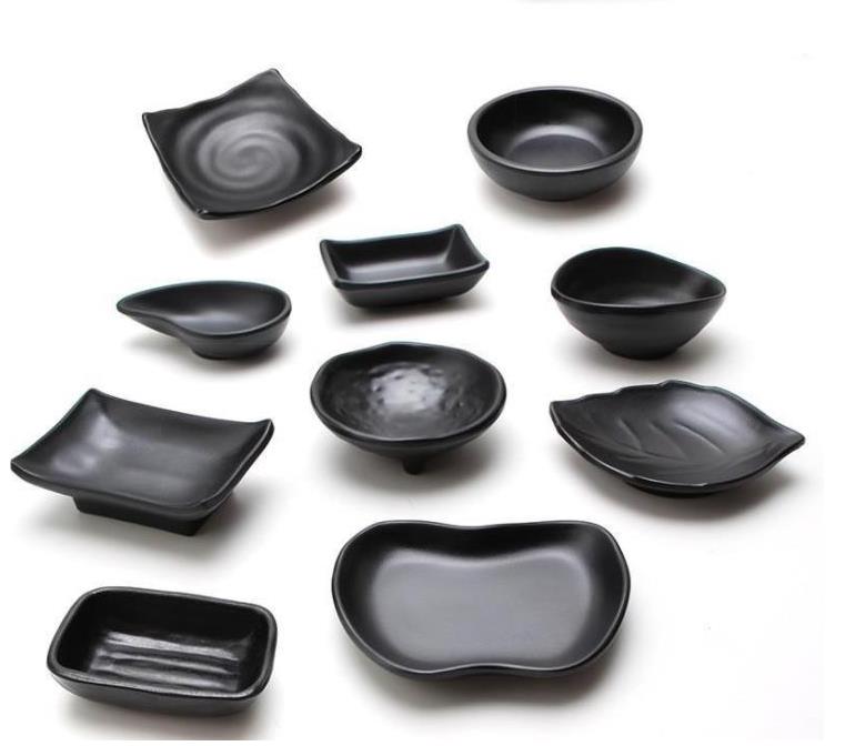 Melamine Black Dipping Soy Sauce Dishes Sushi Wasabi Doufu Snack Plate Japanese Restaurant Dining Dinnerware