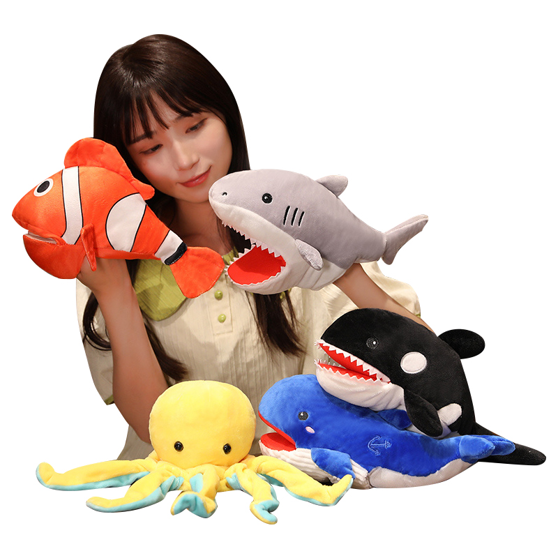 Fish hand puppets animals plush toy shark hand puppet custom