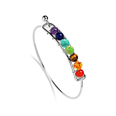 Popular Seven Chakras 6mm Round Bead Stone Amethyst Gold/White Plated Bracelet Yoga Power Stone Bracelet For Women