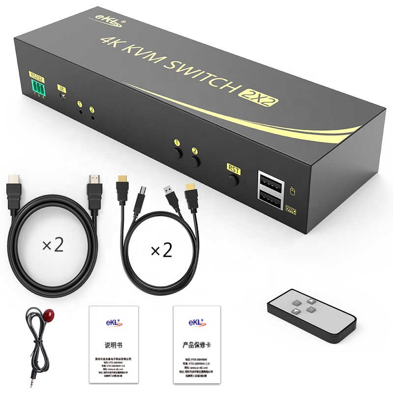 eKL dual monitor 2 port kvm switch usb 2 PC input 2 output 4k hdmi kvm switch