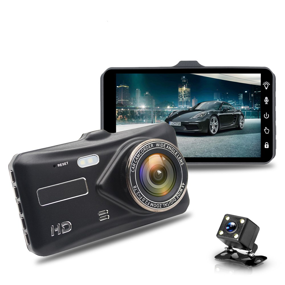Full HD 1080P ночное виденье автомобильная камера с возможностью съемки видео 4 дюймов IPS сенсорный экран dual dash cam передний и задний автомобильный черный ящик