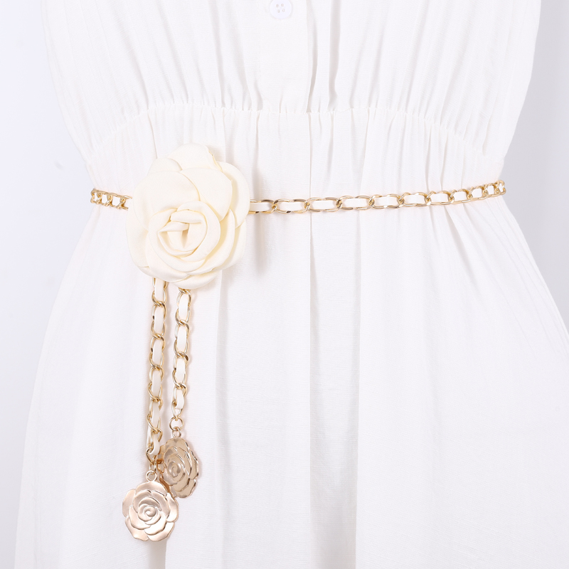 Hot Selling Fashion Gold Leather Waist Flower Chains Wholesale Custom High Quality Waist Belt Women Elegant Chain Belts