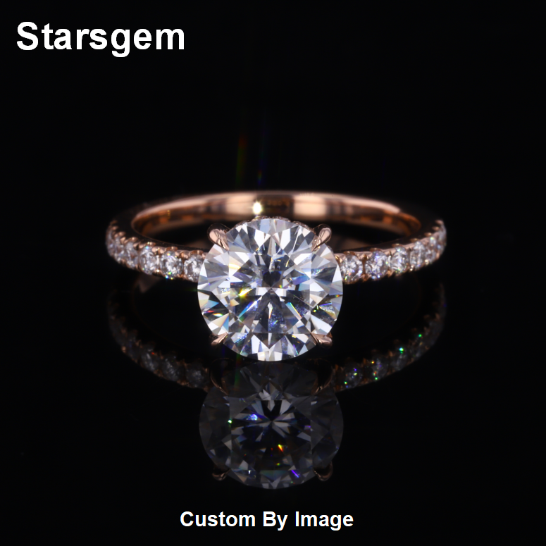 Starsgem четырёхкоготь 14K золото Муассанит и бриллиант ВЕЧНОСТЬ Свадебное обручальное кольцо