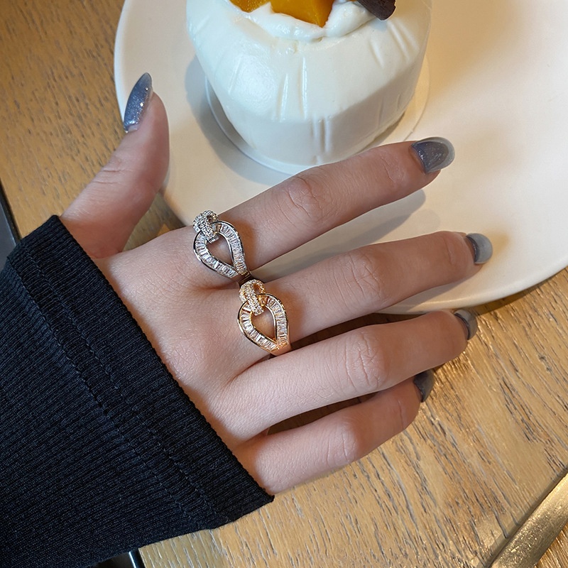 French high end simple luxury micro inlay T shaped shiny cz zircon stone adjustable rings for women gift jewelry