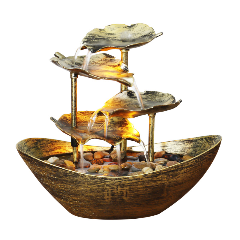 Creative Desktop Lotus USB Plup Leaf Ingot Water Fountain Decoration Indoor Screen Home Decoration LED Atmosphere Night Light