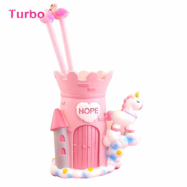 korea Style cute stationery wholesale desktop decorative cartoon castle shaped plastic pencil holder pen stand for children