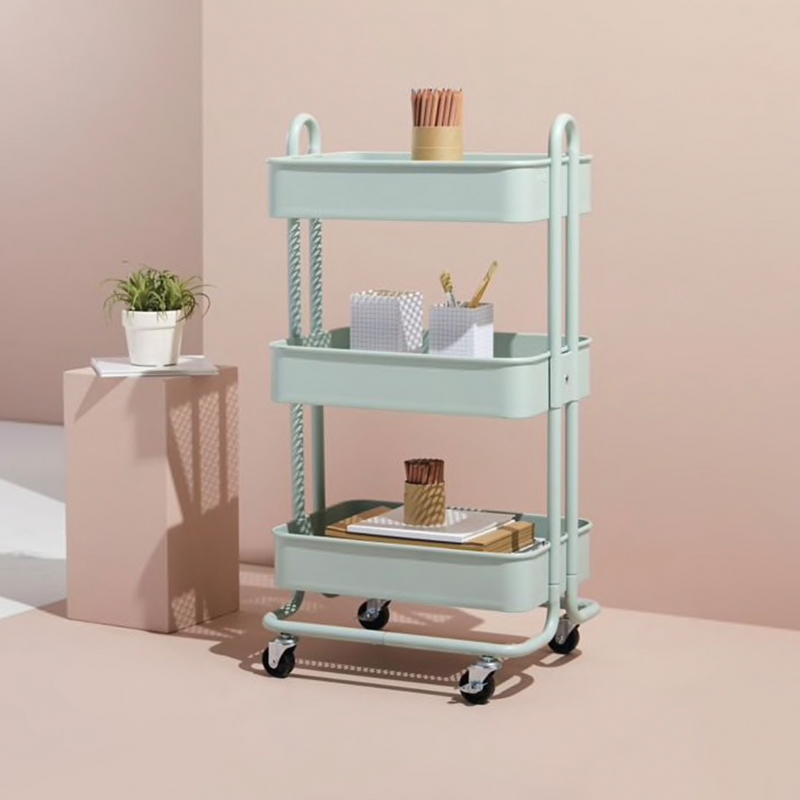 Top quality movable metal plate rack rolling vegetable service trolley for kitchen cart