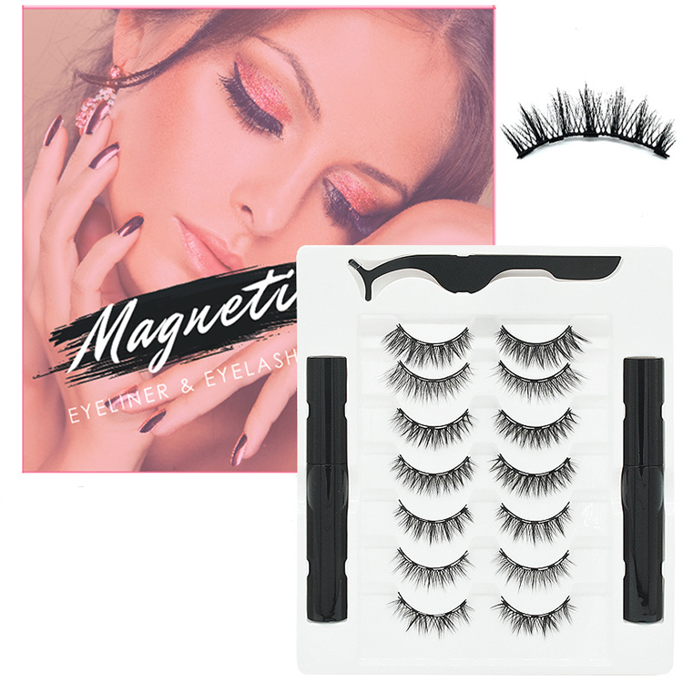 Private Label Reusable 7 Pairs Natural Magnetic Eyeliner and Lashes Kit Magnetic Lashes with Liner