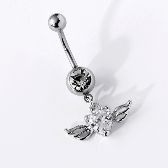 NUORO Belly Bar Button Ring Body Piercing Red Zircon Crystal Heart Dangle Barbells Navel Body Piercing Belly Ring
