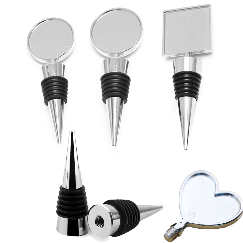 Wedding Gifts Round Square Heart Zinc Alloy Blank Reusable Sealing Personalized Epoxy Dome Wine Stopper Favors