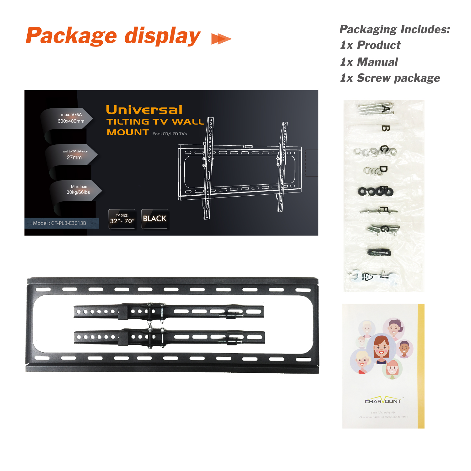 Universal LCD Tv Wall Mount Max VESA 600*400mm Tv Bracket Tilt Drop Down 70 Inch Tv Mount
