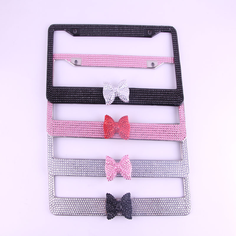 Car License Plate Frame Handmade Bling Bling Rhinestones Stainless Steel License Plate Frame With Screws Caps