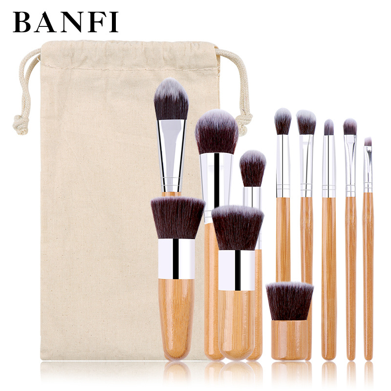 Banfi 11 шт Brochas De Maquillaje De Bambu Кабуки кисти Китайский Логотип Натуральная бамбуковая ручка набор кистей для макияжа