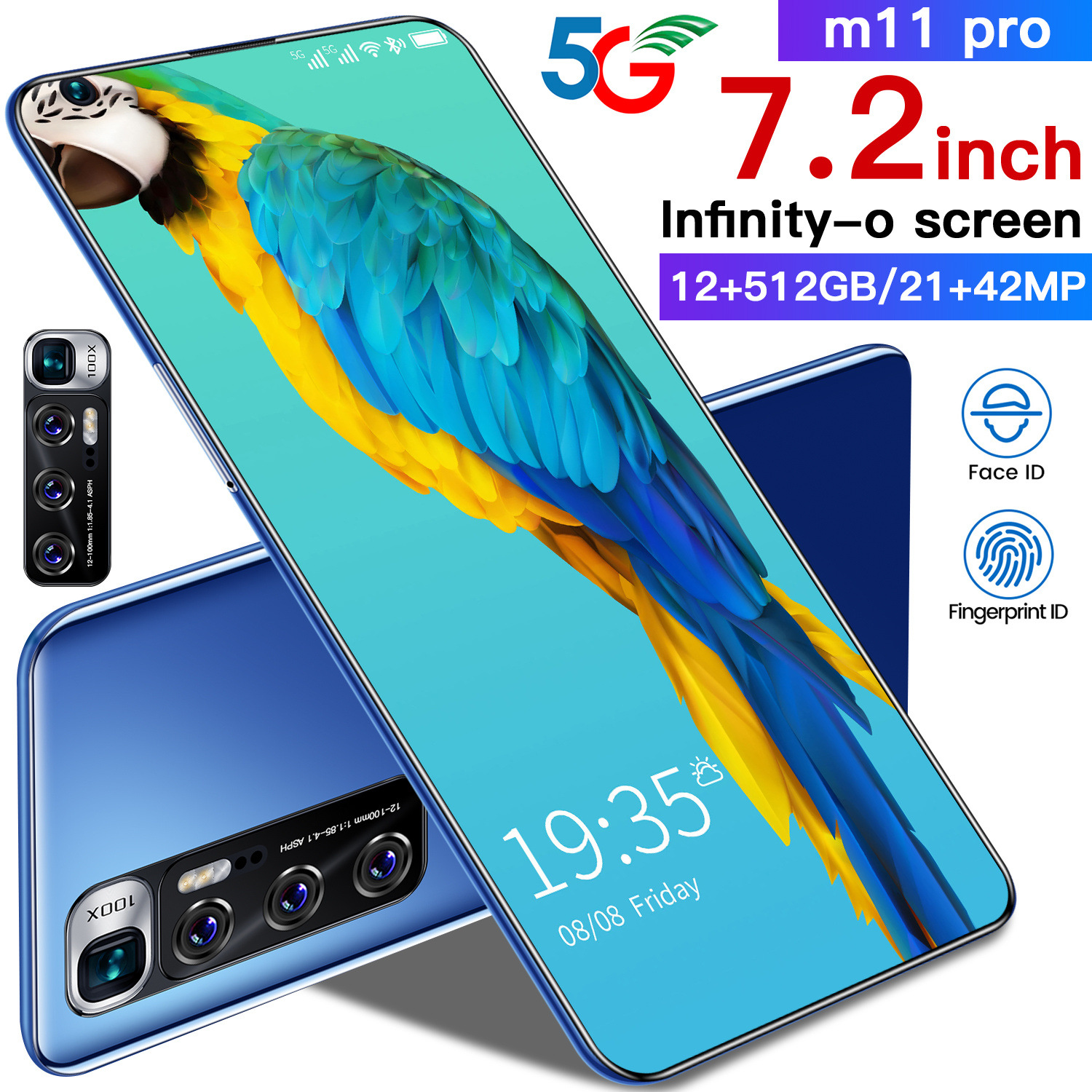 Новинка 2021 года, разблокированный смартфон M11 Pro с двумя SIM-картами, распознаванием лица, оригинальная разблокировка, Android 9,0, 5 Гб + 512 ГБ, сотовые телефоны