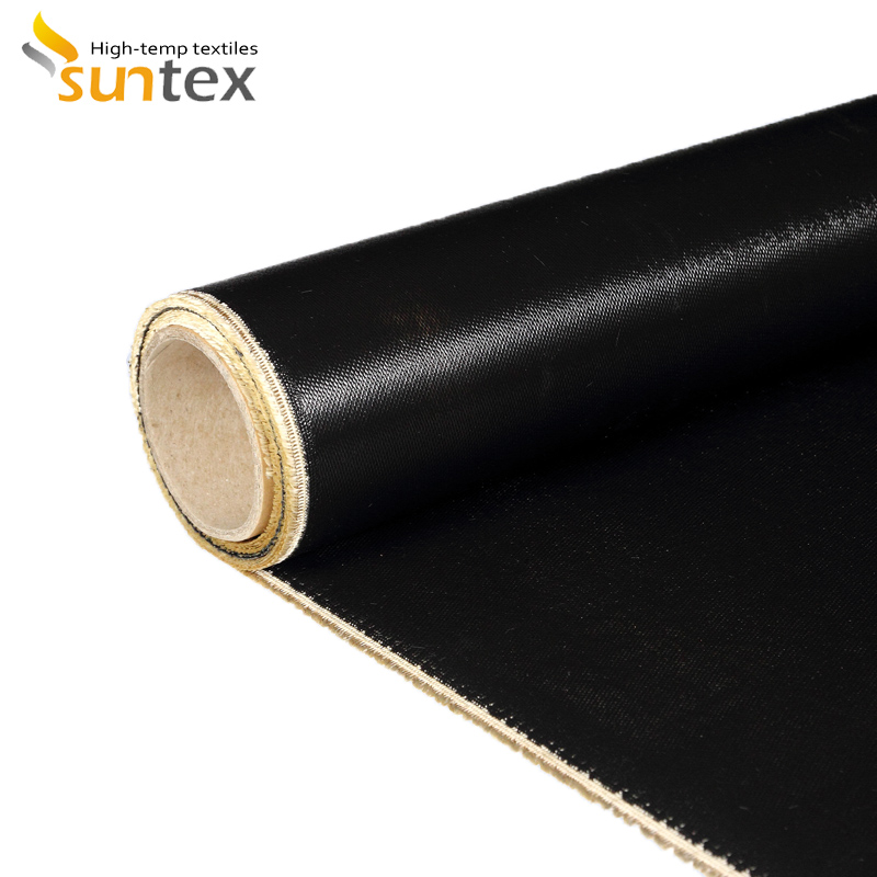 0.6mm Black Color Fabric Ductwork Connector High Temperature Resistant Silicone Fiberglass Cloth