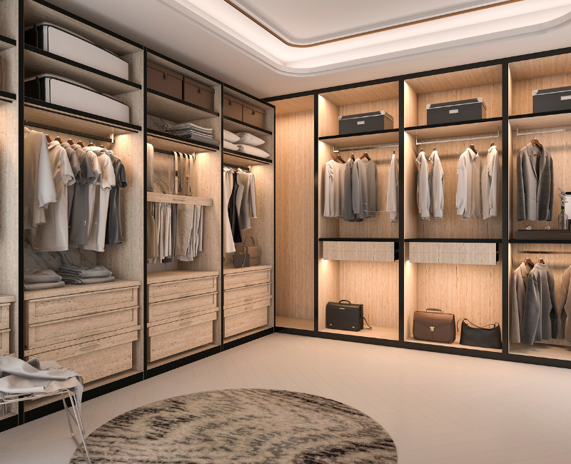 Luxury Walk-In Wardrobe with Aluminum Wood Door & Custom Carcass Glass Furniture for Bedroom & Kitchen Cabinets