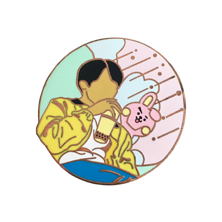 Оптом мультфильм bts круглый розовое золото эмаль pin с заказной упаковкой