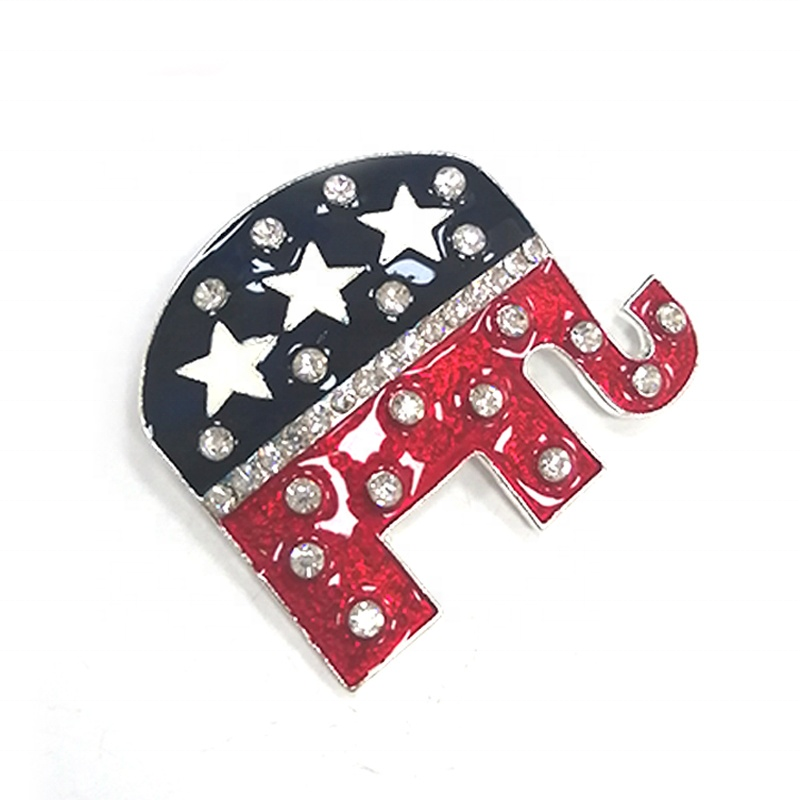 Rhinestone enamel USA American Republican flag Elephant Patriotism Brooches women lapel pin/brooch for men accessories