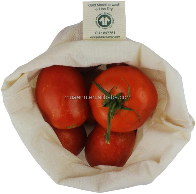 Reusable Produce Bags Cotton Eco friendly fruit vegetable produce cotton mesh produce bags