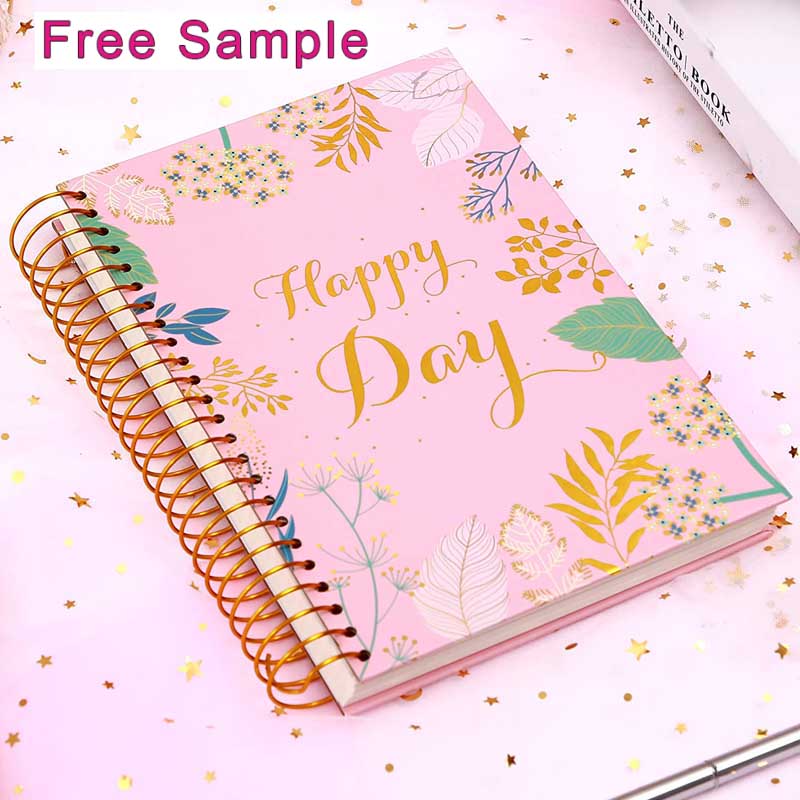 Custom Design Flowery Cover Gold Corner Spiral Notebook Undated Stationery 2021 2022 Diary Planners
