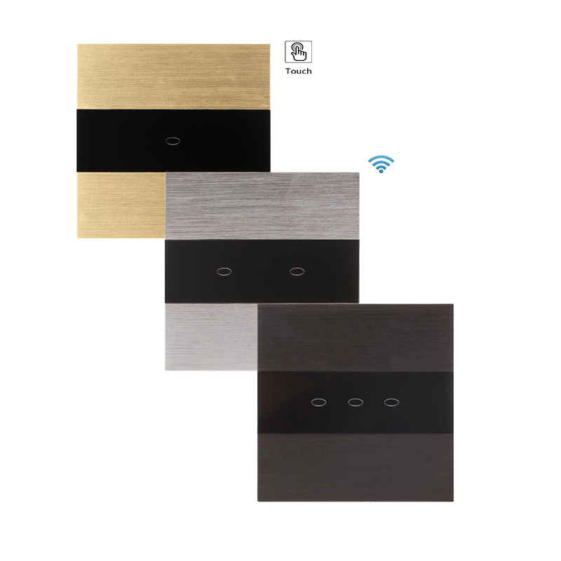 Bingoeleo luxury housing electrical multi gang  Alum frame black glass panel smart wall touch switch for Led light