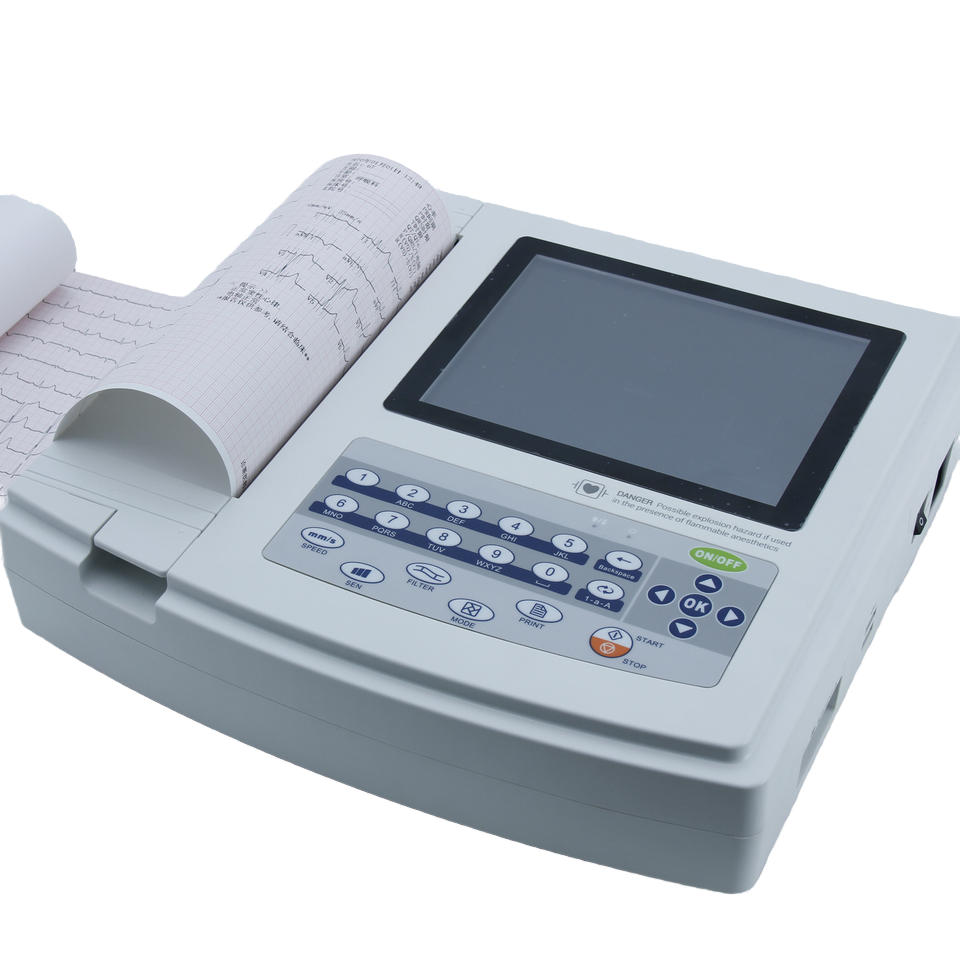 Portable 3-Channel ICU Electrocardiogram Machine ECG/EKG with Electric Power Source Made Durable Metal Plastic Medical Equipment